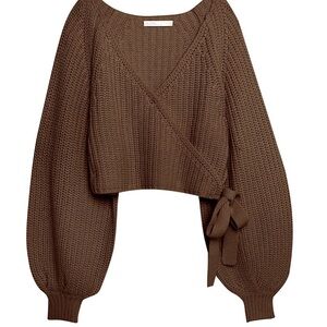 Brown Knit Wrap Sweater